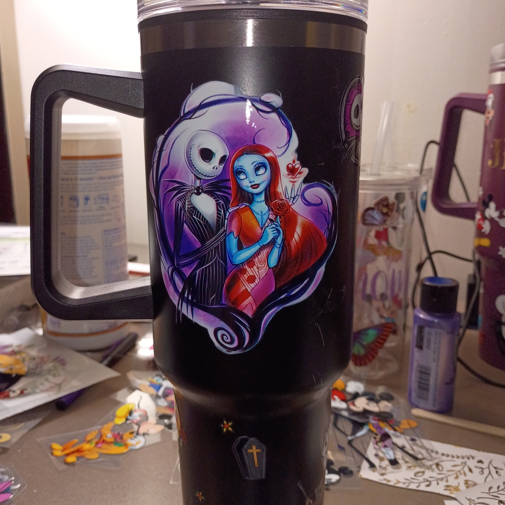 Black Tumbler with Jack and Sally Design